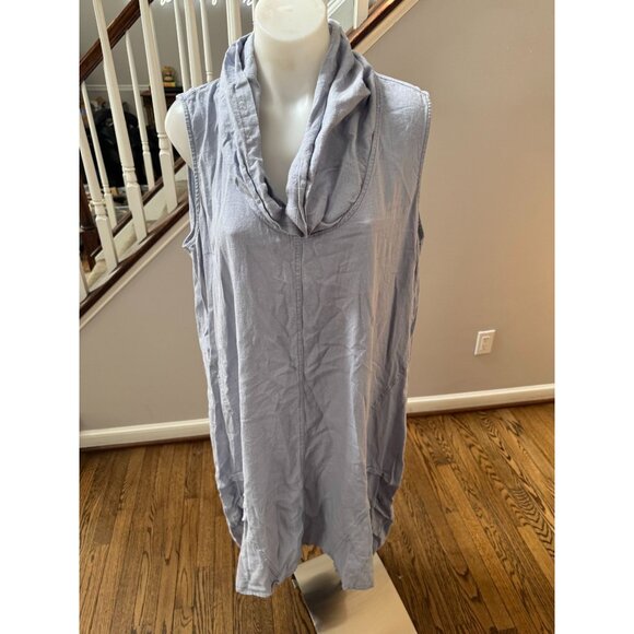 Cynthia Rowley Light Blue Sleeveless Cowl Neck Hi-Low Linen Dress Size 1X 1XL - Picture 1 of 4